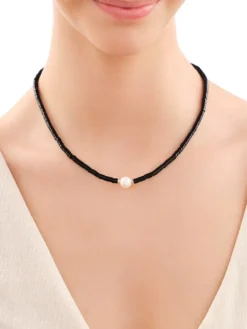 Naszyjnik z mosiądzu pozłacany z agatami i perłą