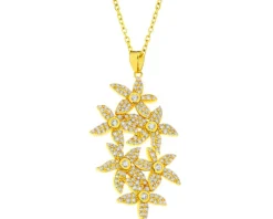 Naszyjnik z mosiądzu pozłacany z cyrkoniami - kwiaty