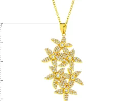 Naszyjnik z mosiądzu pozłacany z cyrkoniami - kwiaty