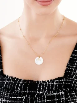 Naszyjnik z mosiądzu pozłacany z masą perłową i cyrkoniami - płetwa