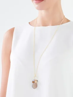 Naszyjnik z mosiądzu pozłacany z agatami i szklanymi detalami