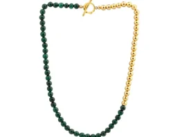 Naszyjnik z mosiądzu pozłacany z malachitami