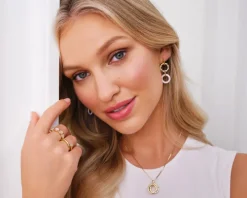 Naszyjnik z mosiądzu pozłacany ze szklanymi detalami