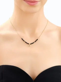 Naszyjnik z mosiądzu pozłacany z cyrkoniami i spinelami - pszczółka