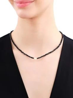 Naszyjnik z mosiądzu pozłacany z perłą hodowaną i spinelem