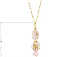 Naszyjnik z mosiądzu pozłacany z kwarcami i szklanymi detalami