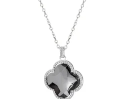 Naszyjnik z mosiądzu rodowanego z kryształami i szklanym detalem