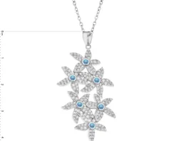 Naszyjnik z mosiądzu rodowany z cyrkoniami - kwiaty