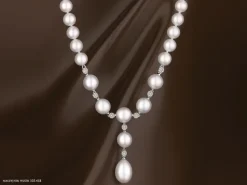 Naszyjnik z perłami, brylantami i elementami białego złota - próba 585