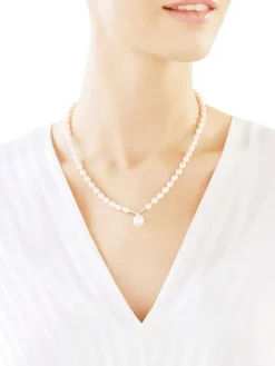 Naszyjnik z perłami, diamentami i elementami białego złota - próba 585