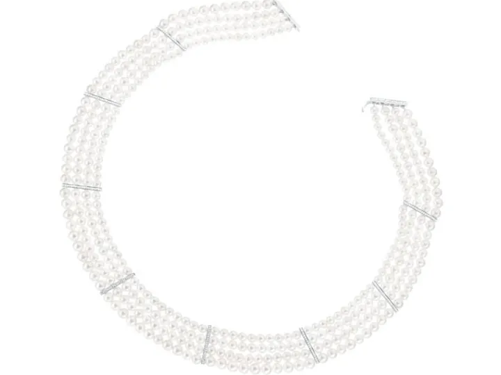 Naszyjnik z perłami, diamentami i elementami białego złota - próba 585