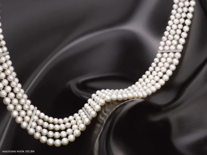 Naszyjnik z perłami, diamentami i elementami białego złota - próba 585