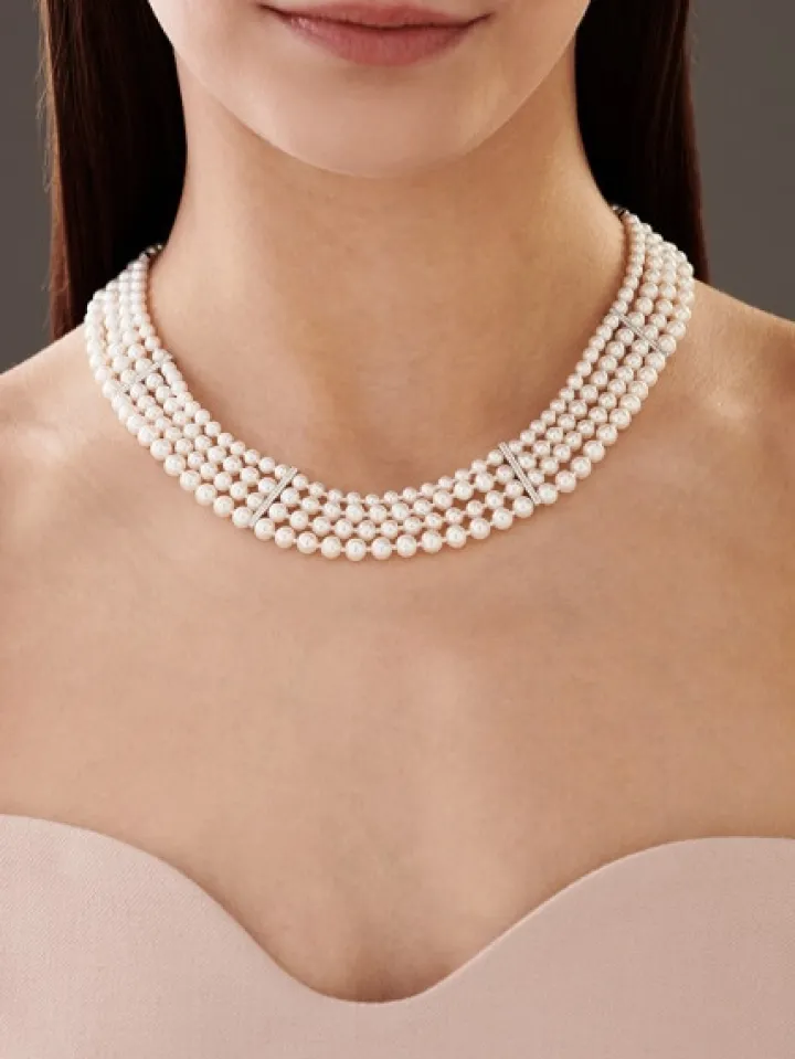 Naszyjnik z perłami, diamentami i elementami białego złota - próba 585