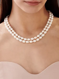 Naszyjnik z perłami, diamentami i elementami białego złota - próba 585