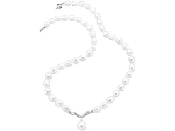 Naszyjnik z perłami, diamentami i elementami białego złota - próba 585