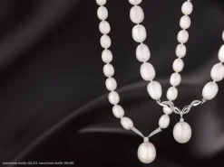 Naszyjnik z perłami, diamentami i elementami białego złota - próba 585