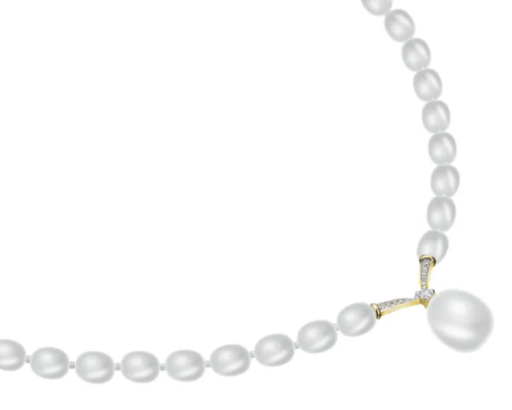 Naszyjnik z perłami, diamentami i elementami żółtego złota - próba 585