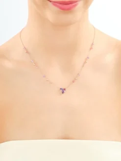 Naszyjnik z różowego złota z diamentem, kamieniami szlachetnymi i ozdobnymi - próba 375