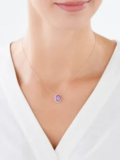 Naszyjnik z różowego złota z diamentami, szafirami i ametystem - próba 585