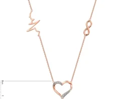 Naszyjnik z różowego złota z diamentami - serce, nieskończoność, EKG serca - 0,006 ct - próba 375
