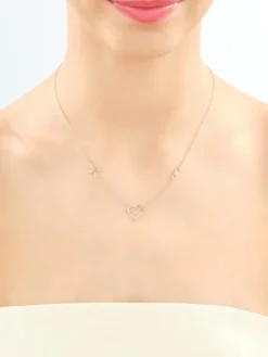 Naszyjnik z różowego złota z diamentami - serce, nieskończoność, EKG serca - 0,006 ct - próba 375