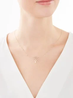 Naszyjnik z różowego złota z diamentami - drzewko - 0,01 ct - próba 375