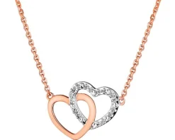 Naszyjnik z różowego złota z diamentem - serca - 0,003 ct - próba 375