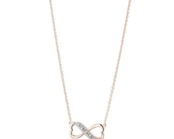 Naszyjnik z różowego złota z diamentami - serce, nieskończoność - 0,02 ct - próba 375