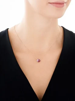 Naszyjnik z różowego złota z diamentami i ametystem - liście - próba 585