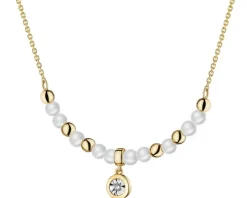 Naszyjnik z żółtego i białego złota z brylantem i perłami - próba 585