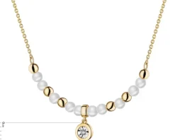 Naszyjnik z żółtego i białego złota z brylantem i perłami - próba 585