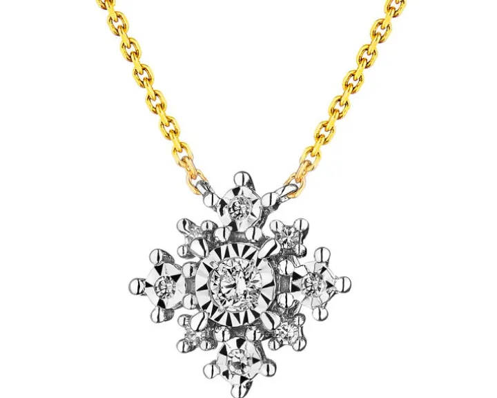 Naszyjnik z żółtego i białego złota z diamentami - 0,08 ct - próba 585