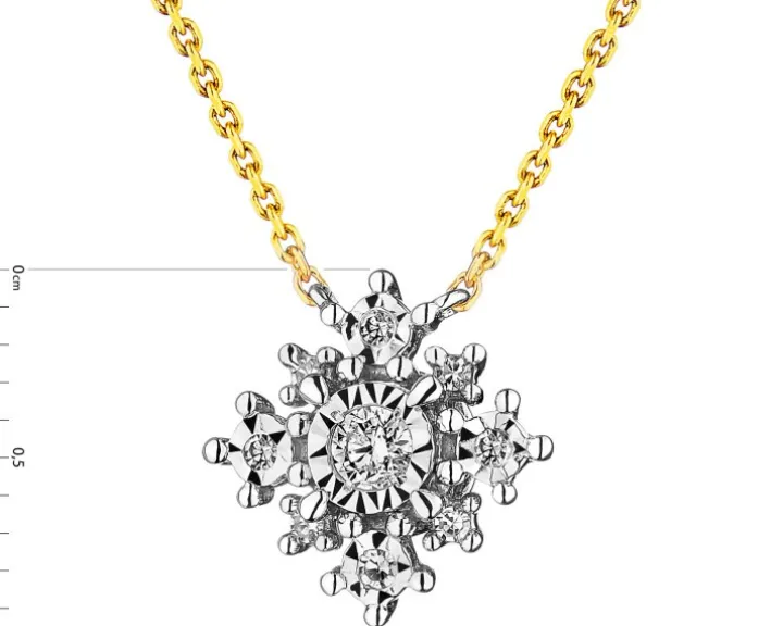 Naszyjnik z żółtego i białego złota z diamentami - 0,08 ct - próba 585