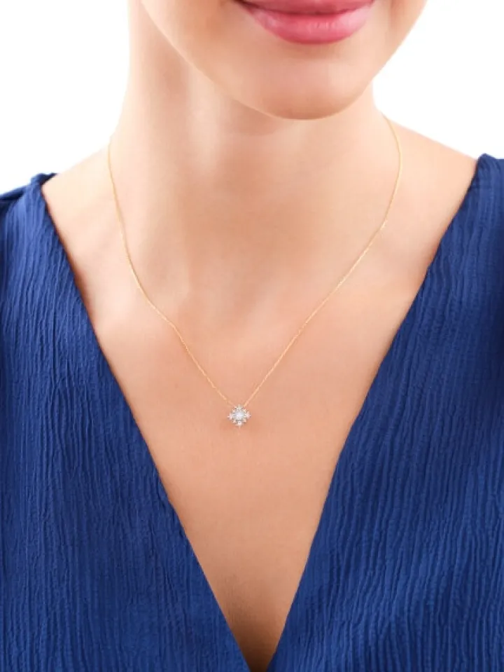 Naszyjnik z żółtego i białego złota z diamentami - 0,08 ct - próba 585