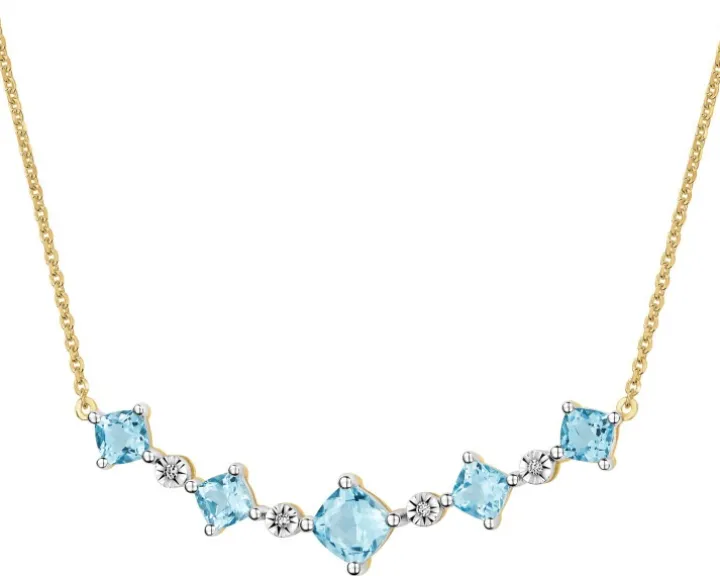Naszyjnik z żółtego i białego złota z diamentami i topazami - próba 375
