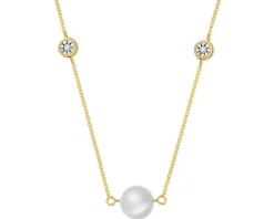Naszyjnik z żółtego i białego złota z diamentami i perłą - próba 375