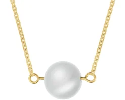 Naszyjnik z żółtego i białego złota z diamentami i perłą - próba 375