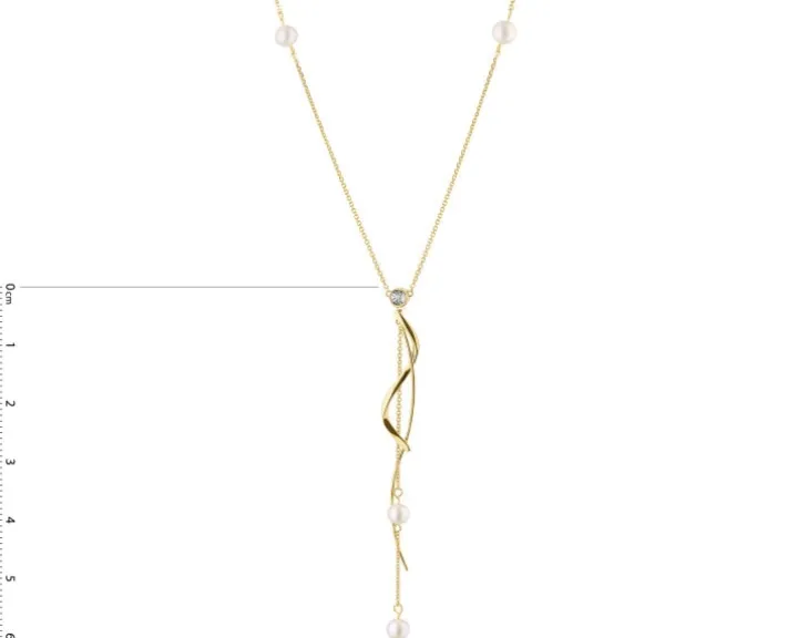 Naszyjnik z żółtego i białego złota z brylantem i perłami - próba 375
