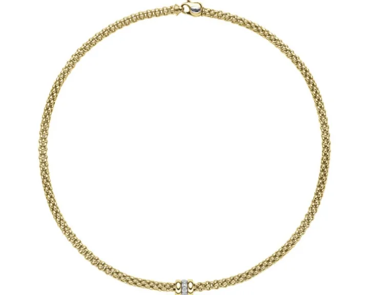 Naszyjnik z żółtego i białego złota z brylantami - 43 cm - 0,10 ct - próba 750