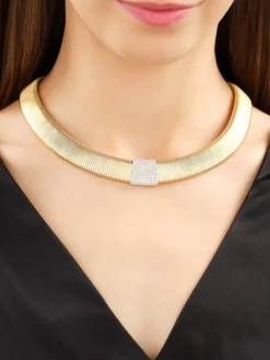 Naszyjnik z żółtego i białego złota z brylantami - 45 cm - 1,04 ct - próba 750