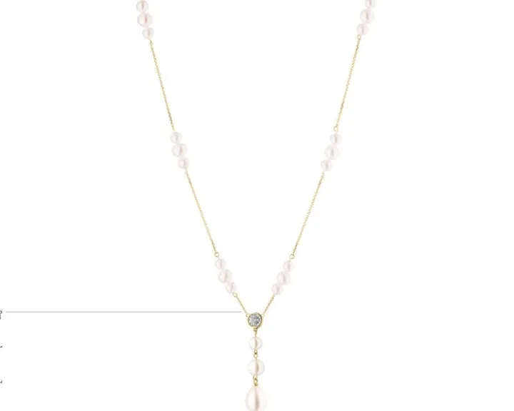 Naszyjnik z żółtego i białego złota z brylantem i perłami - próba 375