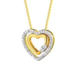 Naszyjnik z żółtego i białego złota z diamentami - serce - 0,10 ct - próba 585
