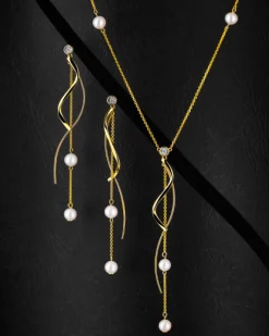 Naszyjnik z żółtego i białego złota z brylantem i perłami - próba 585