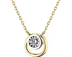 Naszyjnik z żółtego i białego złota z brylantem - koła - 0,06 ct - próba 585