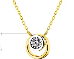 Naszyjnik z żółtego i białego złota z brylantem - koła - 0,06 ct - próba 585