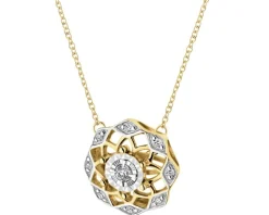 Naszyjnik z żółtego i białego złota z diamentami - rozeta - 0,06 ct - próba 585