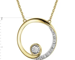 Naszyjnik z żółtego i białego złota z diamentami - koło - 0,05 ct - próba 375