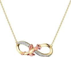 Naszyjnik z żółtego i różowego złota z diamentami -  nieskończoność, róża - 0,06 ct - próba 375