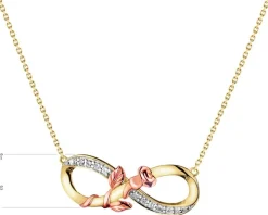 Naszyjnik z żółtego i różowego złota z diamentami -  nieskończoność, róża - 0,06 ct - próba 375