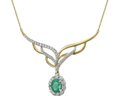 Naszyjnik z żółtego złota brylantami i szmaragdem - próba 585